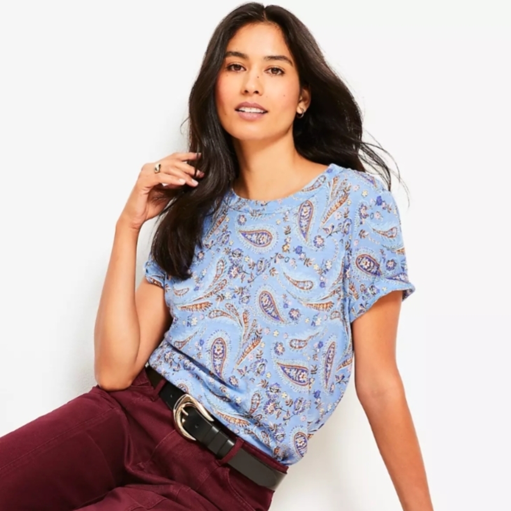LOFT Blue Paisley Short Sleeve Tee